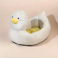 Blue duck-shaped pet bed sofa for small dogs and cats on white background