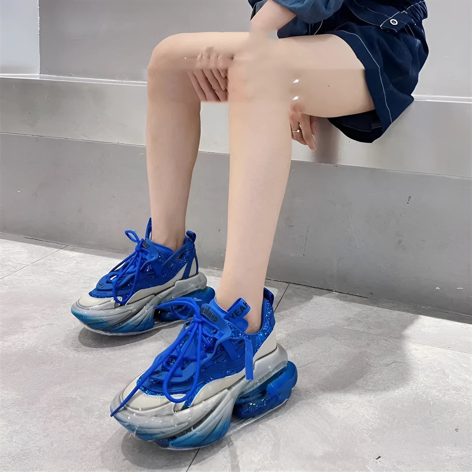 Women's leather casual sports shoes with thick jelly soles and cross-tie design in multiple colour options