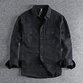 Men's loose fit long sleeve cardigan shirt in light grey, black, khaki or green.