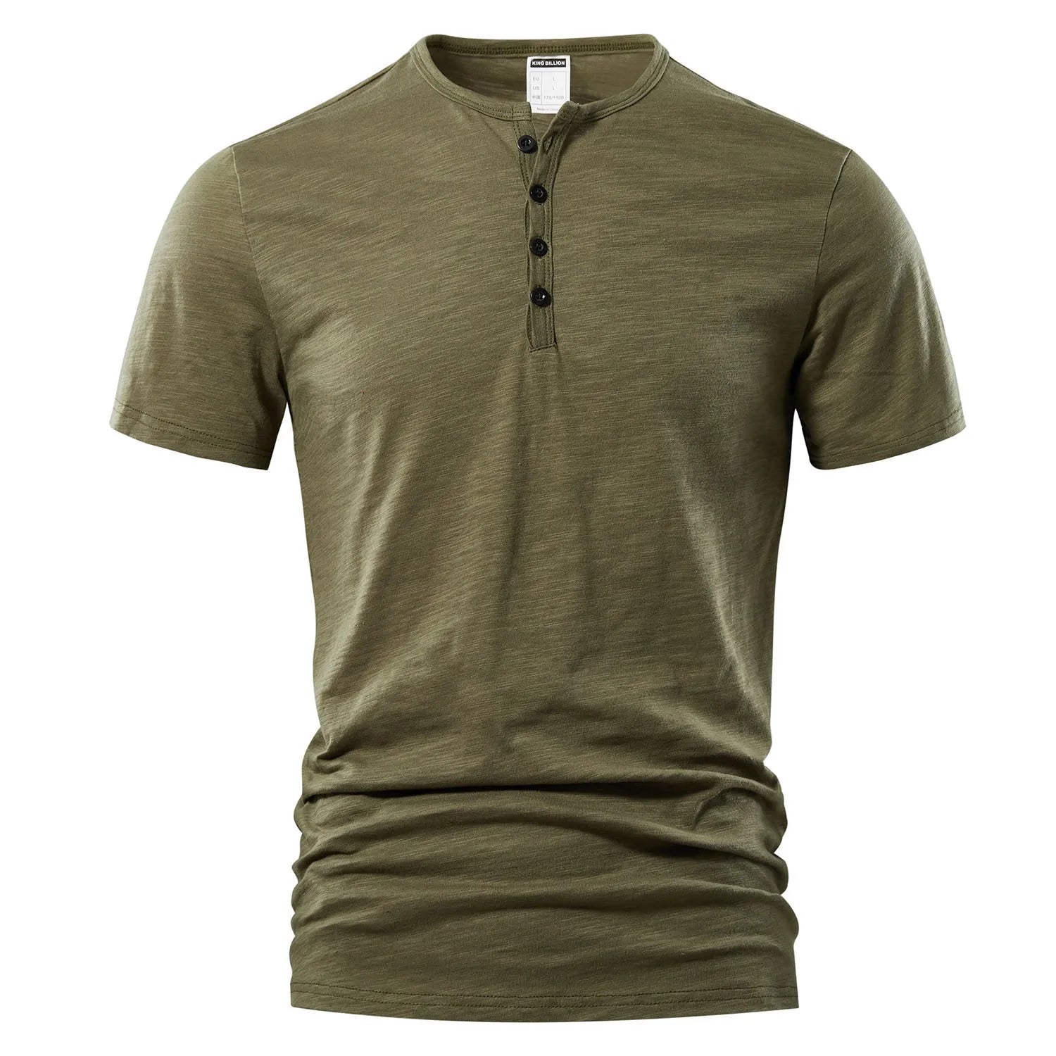 Men's solid colour slub cotton short sleeve T-shirt on a hanger, showing classic British style.