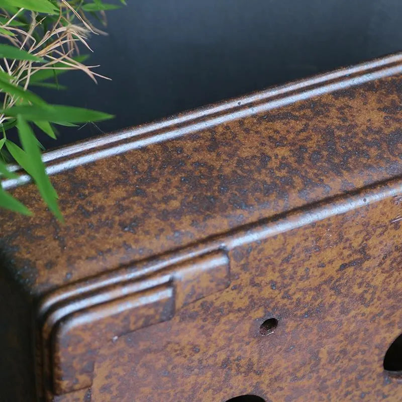 Purple sand rectangular bonsai planter with firewood burnt texture, shown in large and small size options.