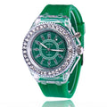 Women's LED luminous quartz watch with 43mm round dial and silicone strap
