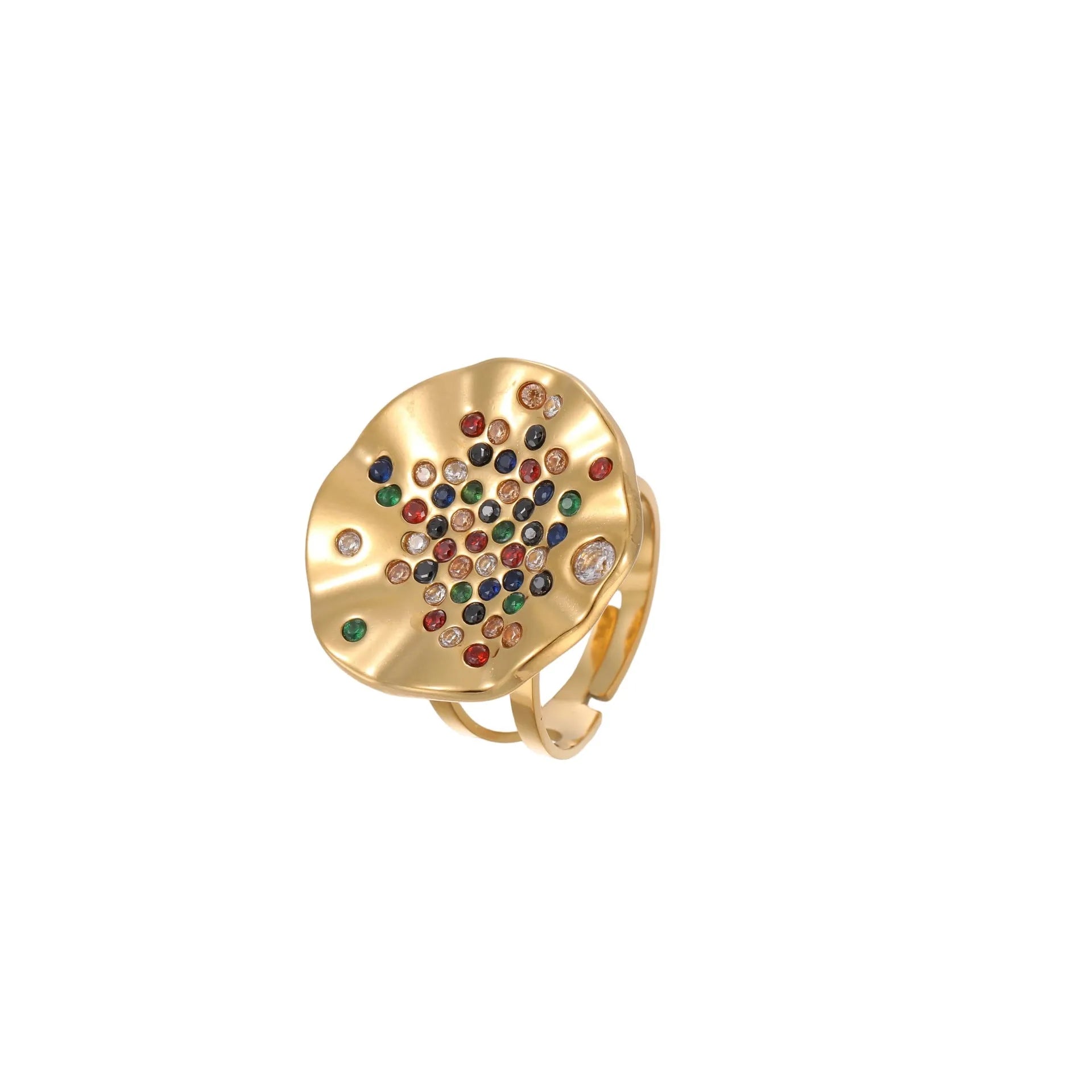 Pleated inlaid colour diamond titanium steel ring with geometry design and open mouth adjustable fit