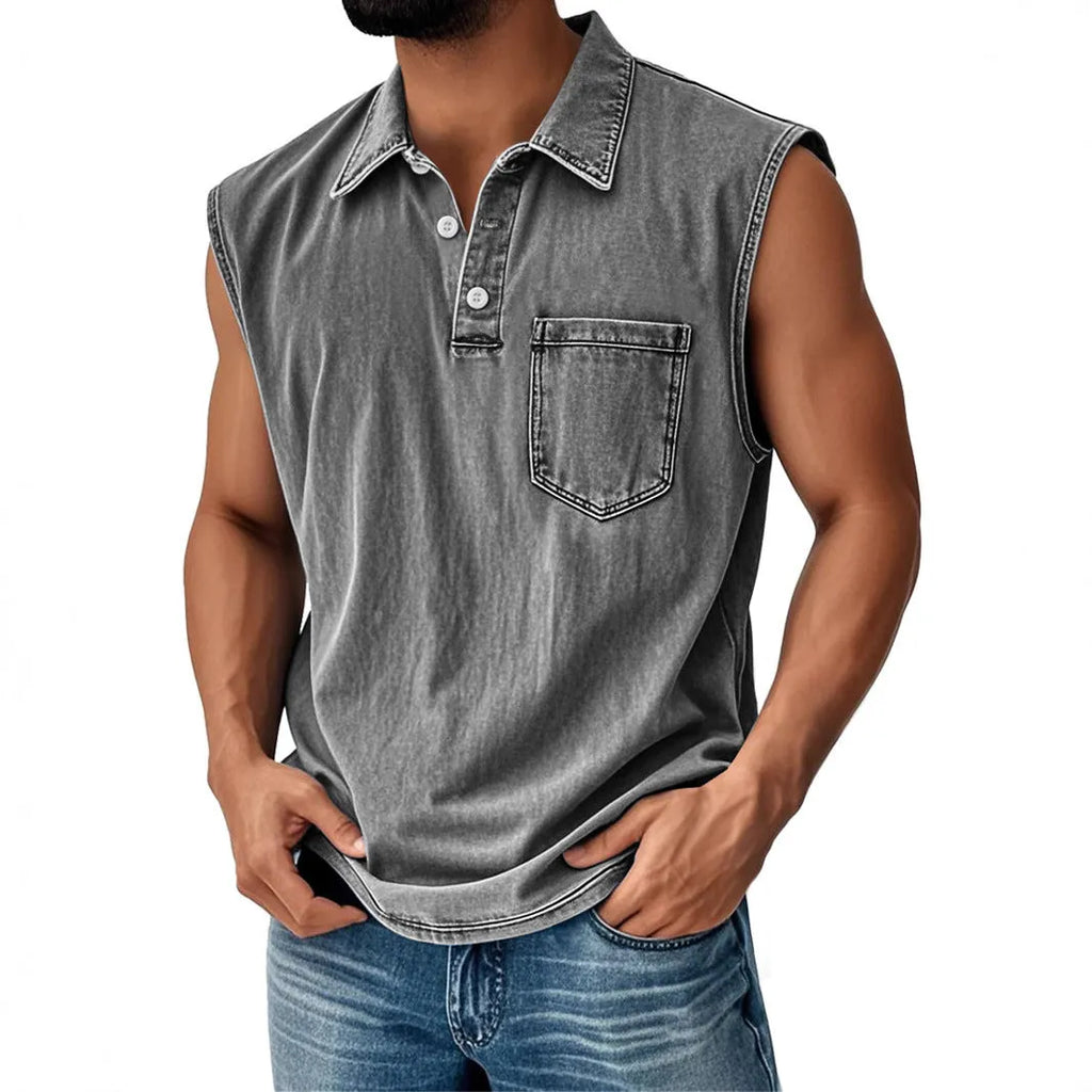Men's 3D printed polo shirt with button front and short sleeves in loose fit