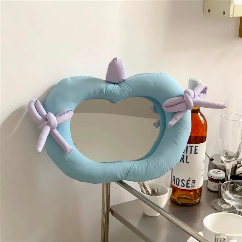 Korean-style decorative mirror with cotton pillow border in apple colour option