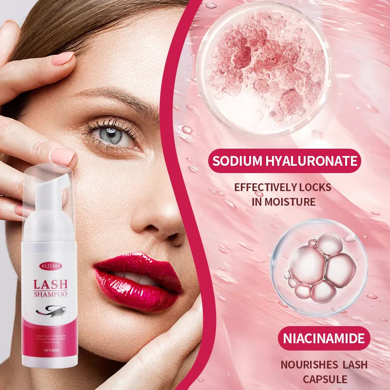 60ml lash shampoo mousse bottle with applicator brush for eyelash cleaning