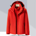 Men's black waterproof mountaineering jacket and trousers set with removable fleece lining.