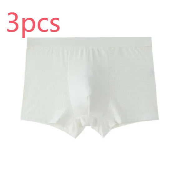 Men's ice silk modal boxer briefs with U-convex design in multiple colours on white background