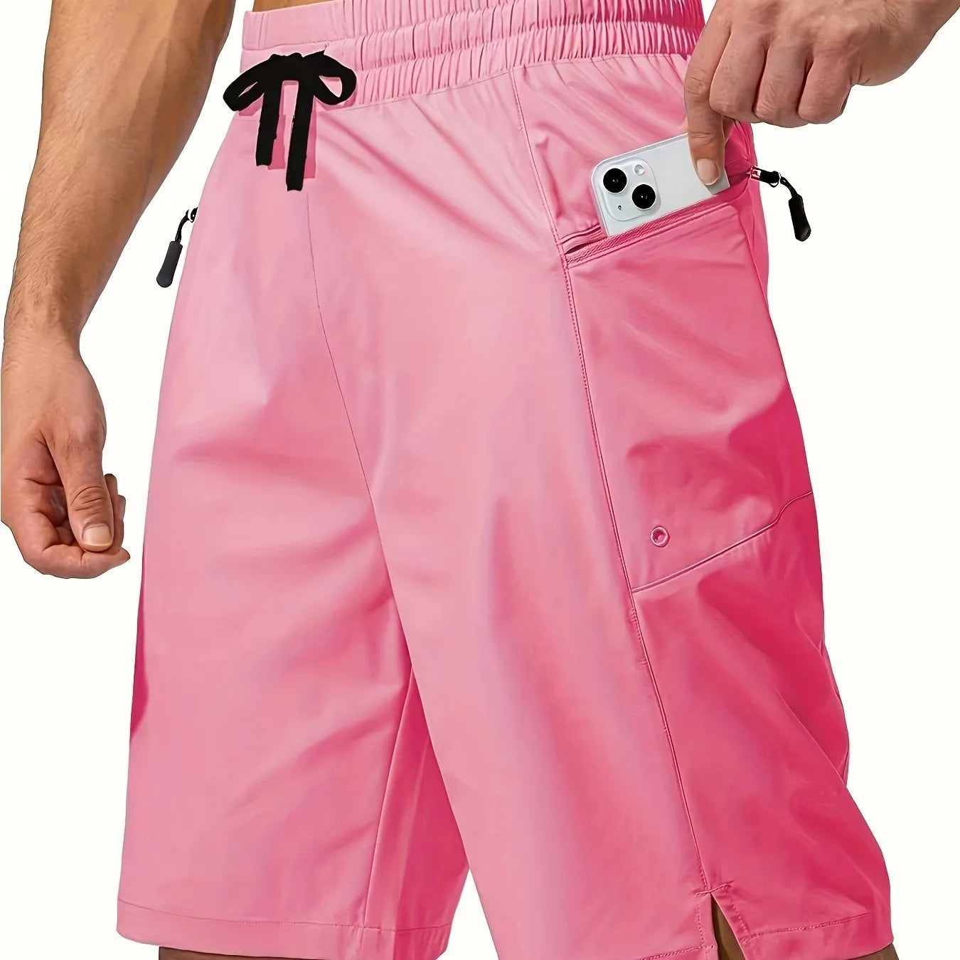 Men's quick-drying polyester beach shorts in straight-leg cut available in nine solid colours