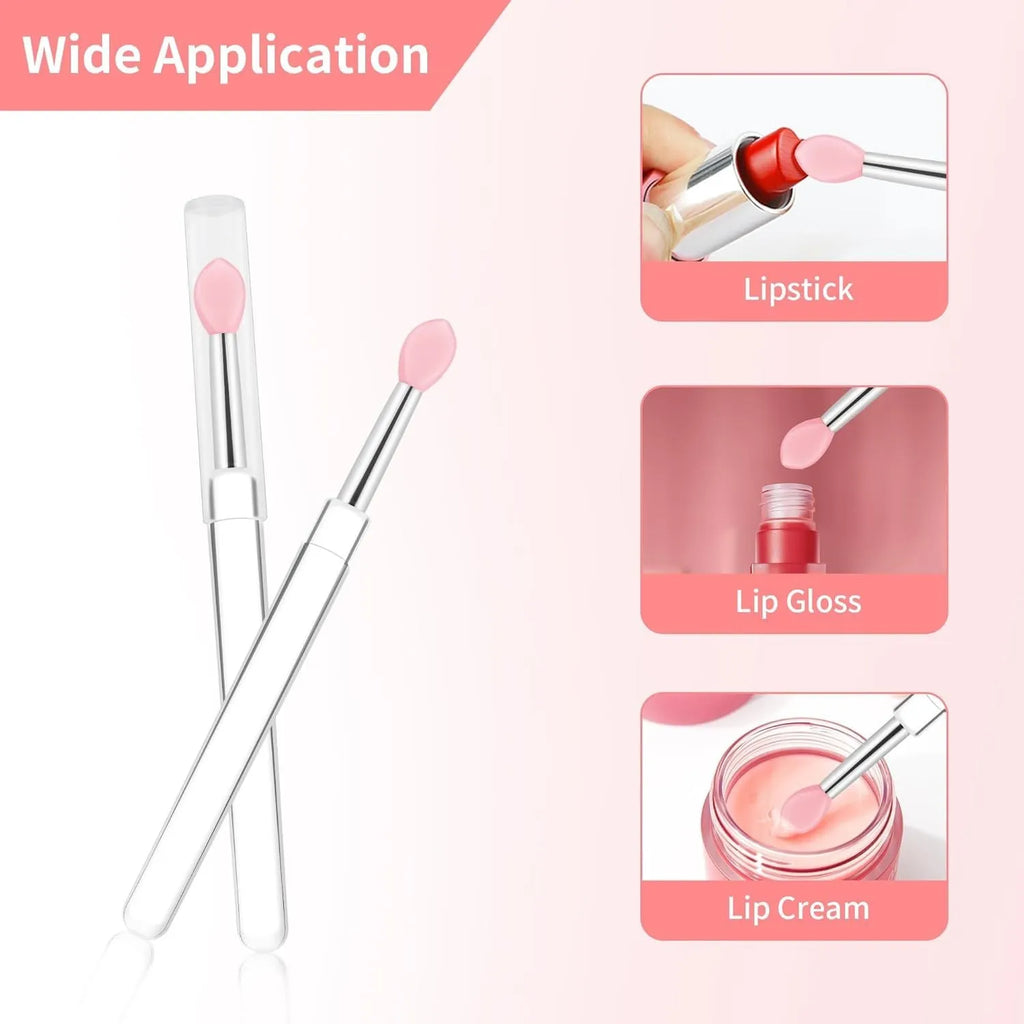 Set of silicone lip brushes with caps in various colours including blue, pink, and purple.