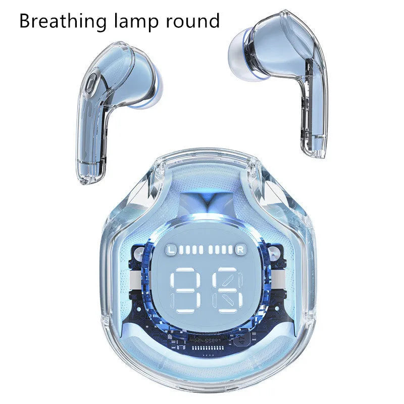 Wireless Bluetooth in-ear headset shown in multiple colours including sky blue and violet on a white background.