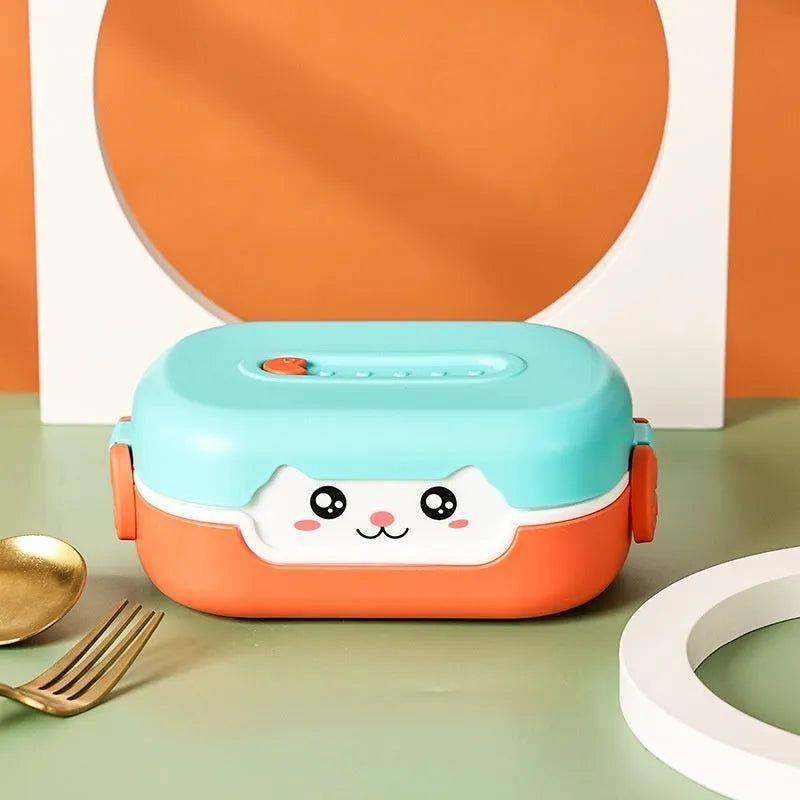 Children's divided lunch box with cartoon pattern, square shape, and 301-500ml capacity