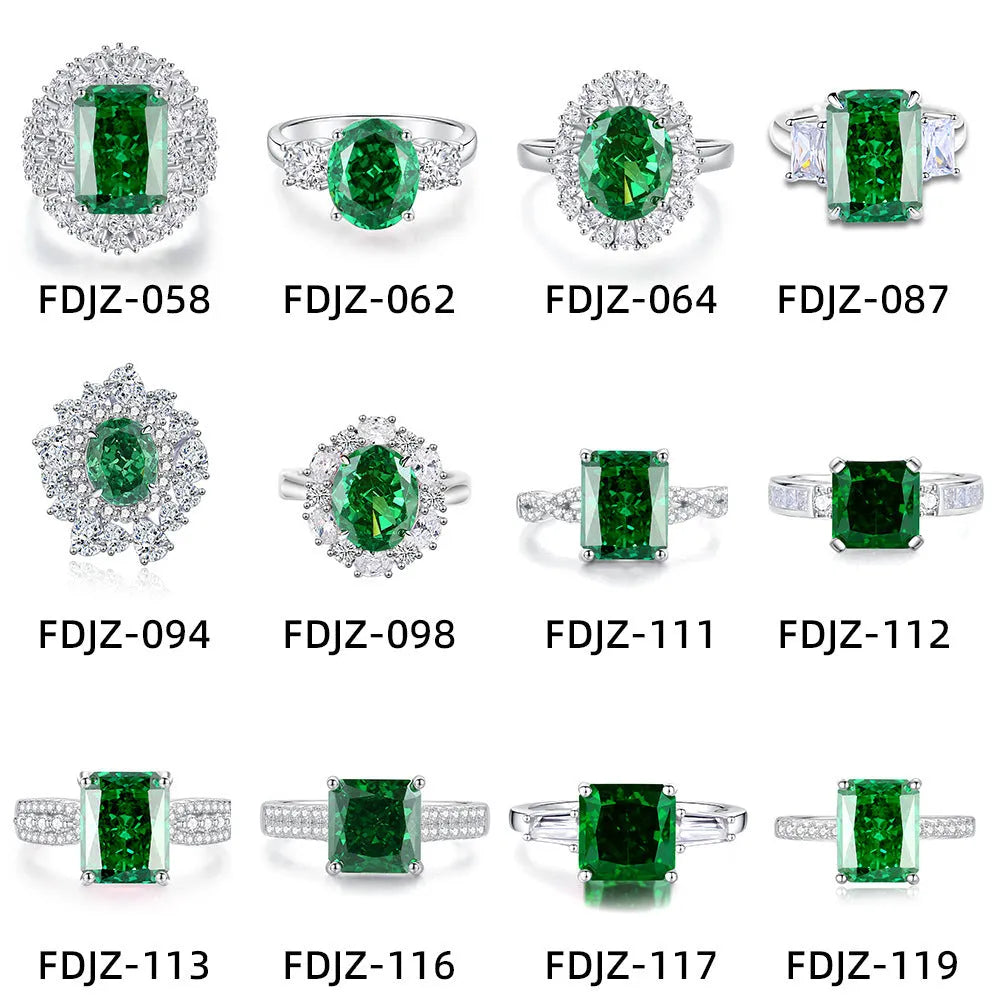 Geometric women's S925 silver ring with an elliptical emerald and Palaibahao high-carbon diamond inlay.