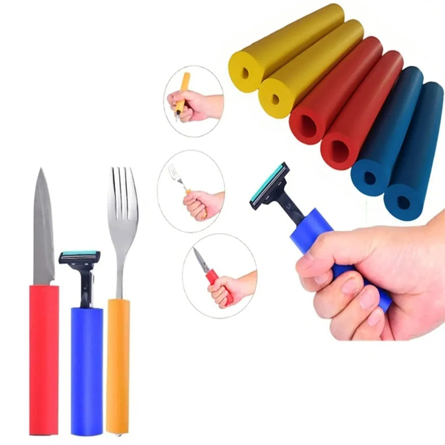 Pack of black rubber grip hose sleeves for utensil and pen handles, showing inner diameter options.