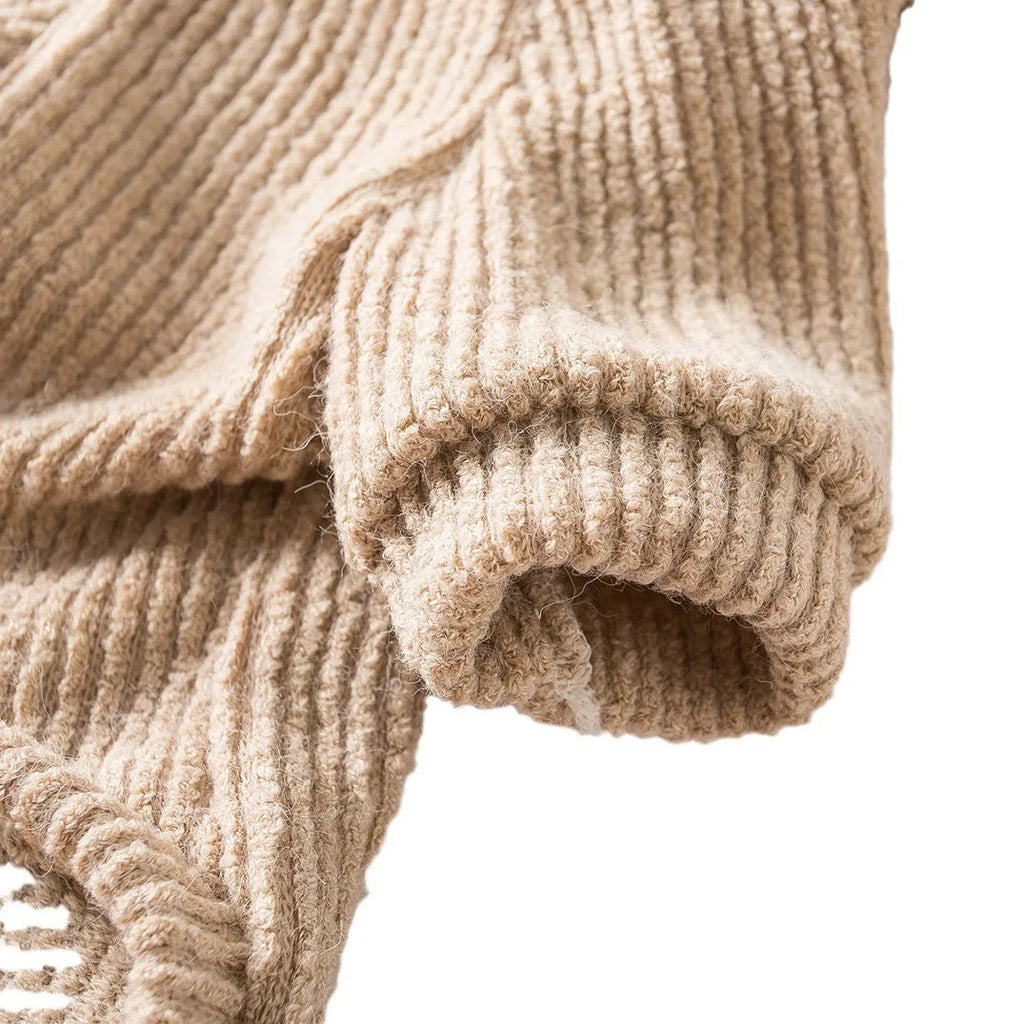 Brown cloth dog sweater pullover on a small dog, showing casual style.