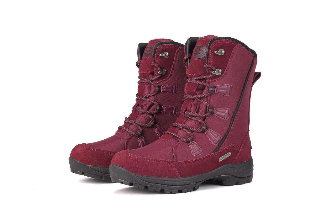 Women's black genuine leather mid-calf thermal snow boots with a rubber sole.