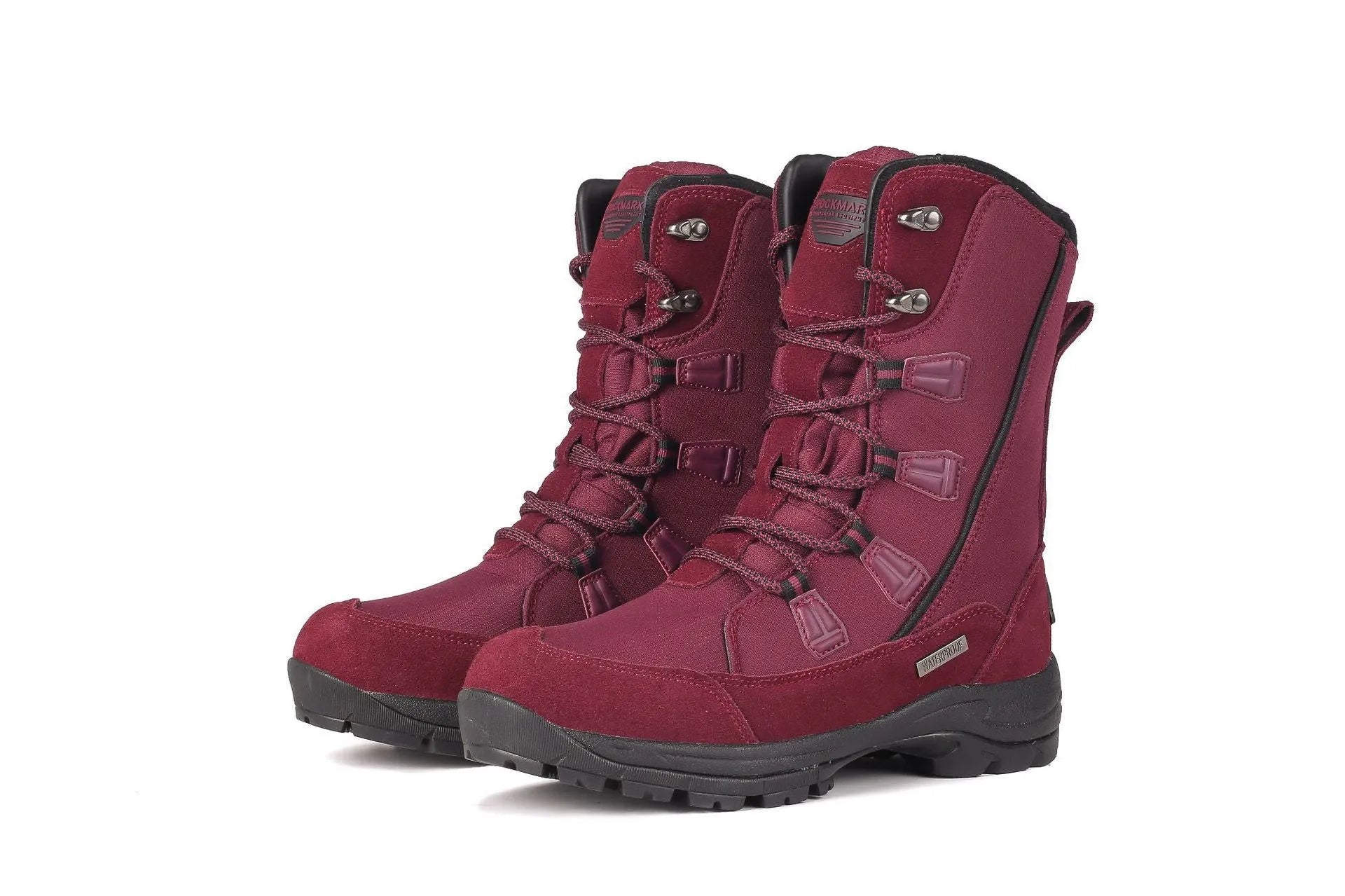 Women's black genuine leather mid-calf thermal snow boots with a rubber sole.