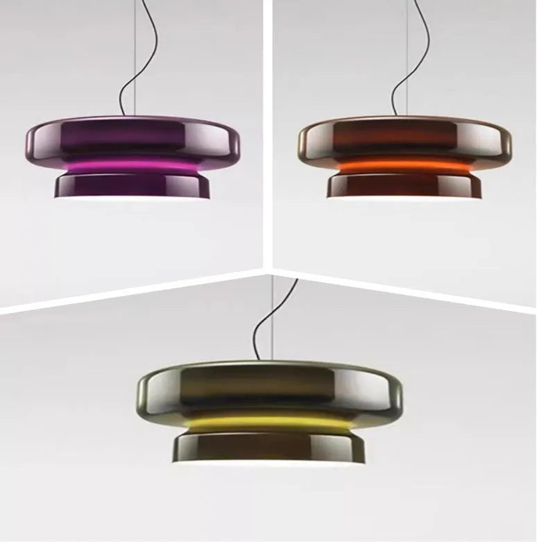 Modern glass chandelier lighting fixture in four colour options with 36cm square dimensions