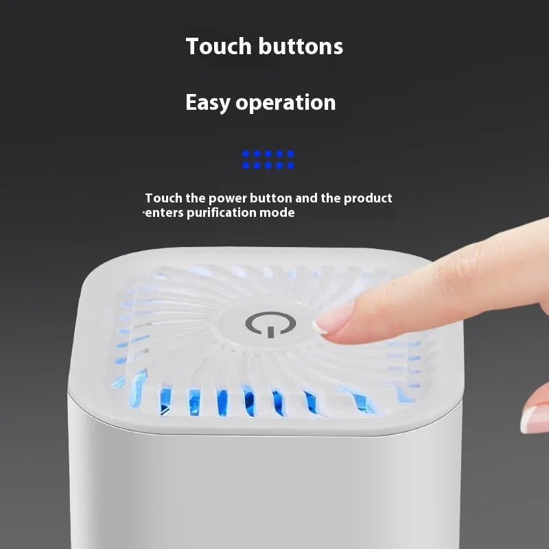 Mini car air purifier with USB cable in black and white colour options
