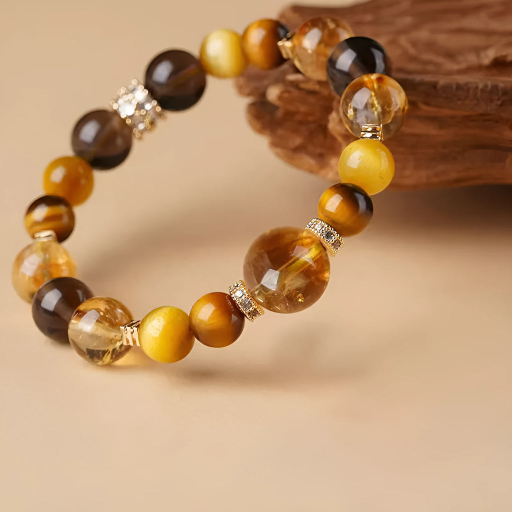 Lucky Jinba crystal tiger-eye geometric bracelet in yellow with 10mm and 12mm size options