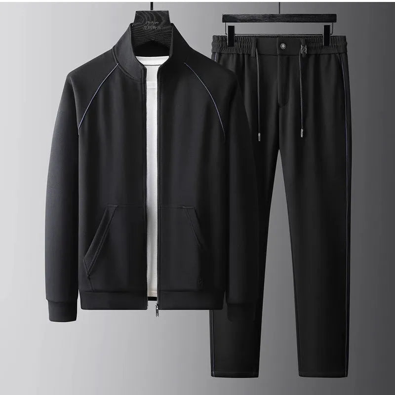 Men's stand collar casual sports suit in slim fit with matching trousers