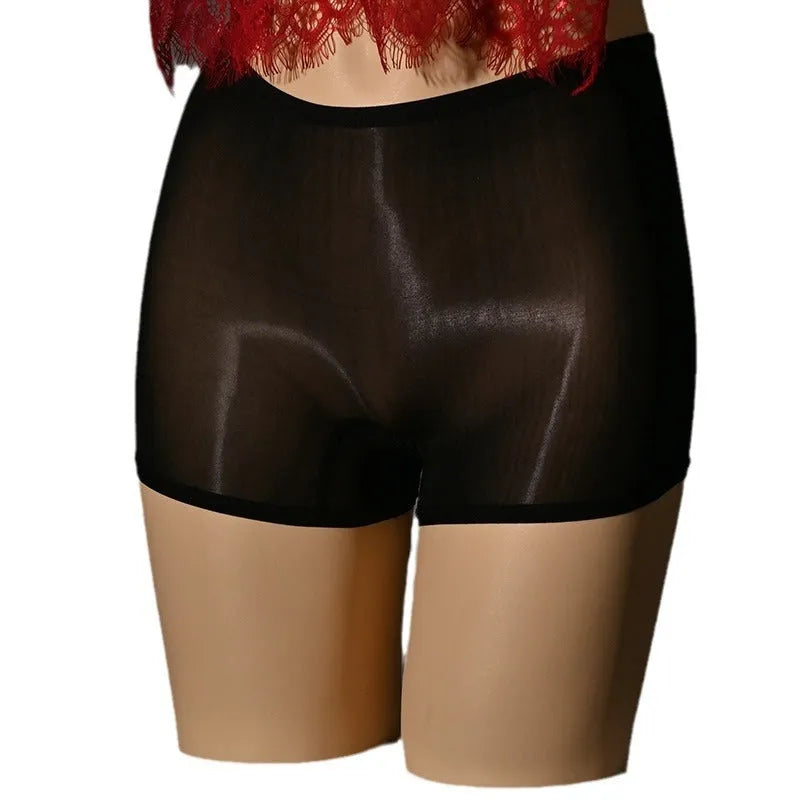 Shiny men's nylon underwear stockings in multiple colours with seamless mid-waist construction