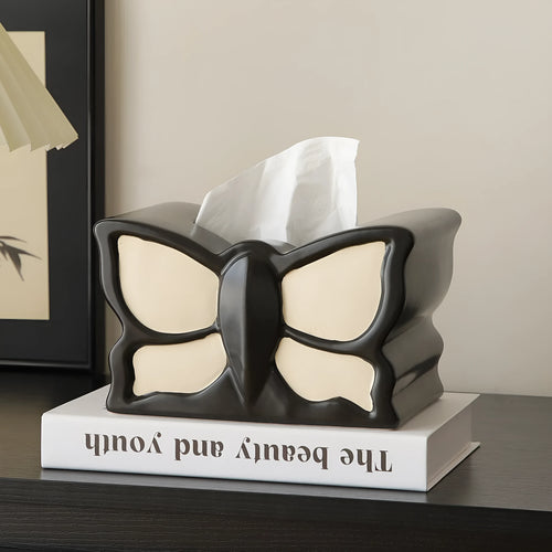 Ceramic butterfly vase and matching tissue box set for living room decor