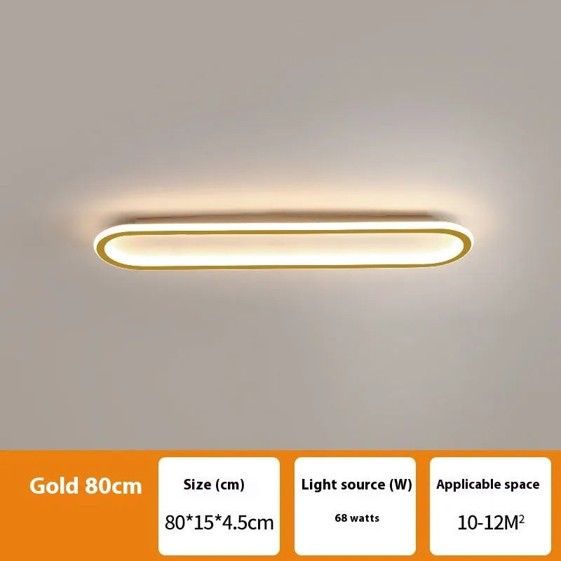 Minimalist black strip ceiling lamp with PVC shade mounted on a white ceiling