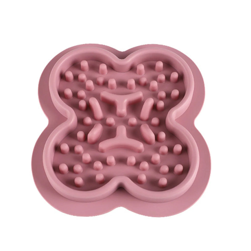 Silicone pet licking pad with textured surface in various colours measuring 19cm by 21cm for slow feeding
