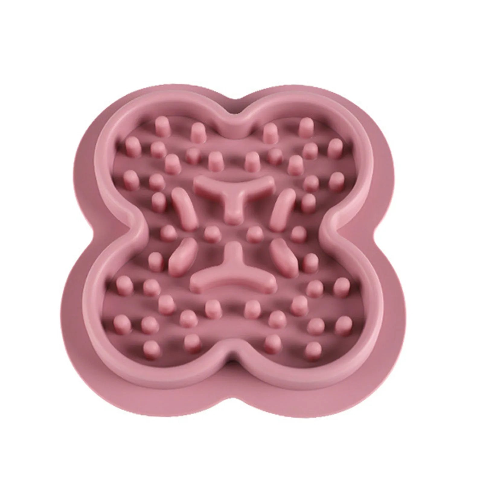 Silicone pet licking pad with textured surface in various colours measuring 19cm by 21cm for slow feeding
