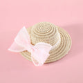 Princess-style cat hat with decorative pearl butterfly bow, woven from Lafite leaves.