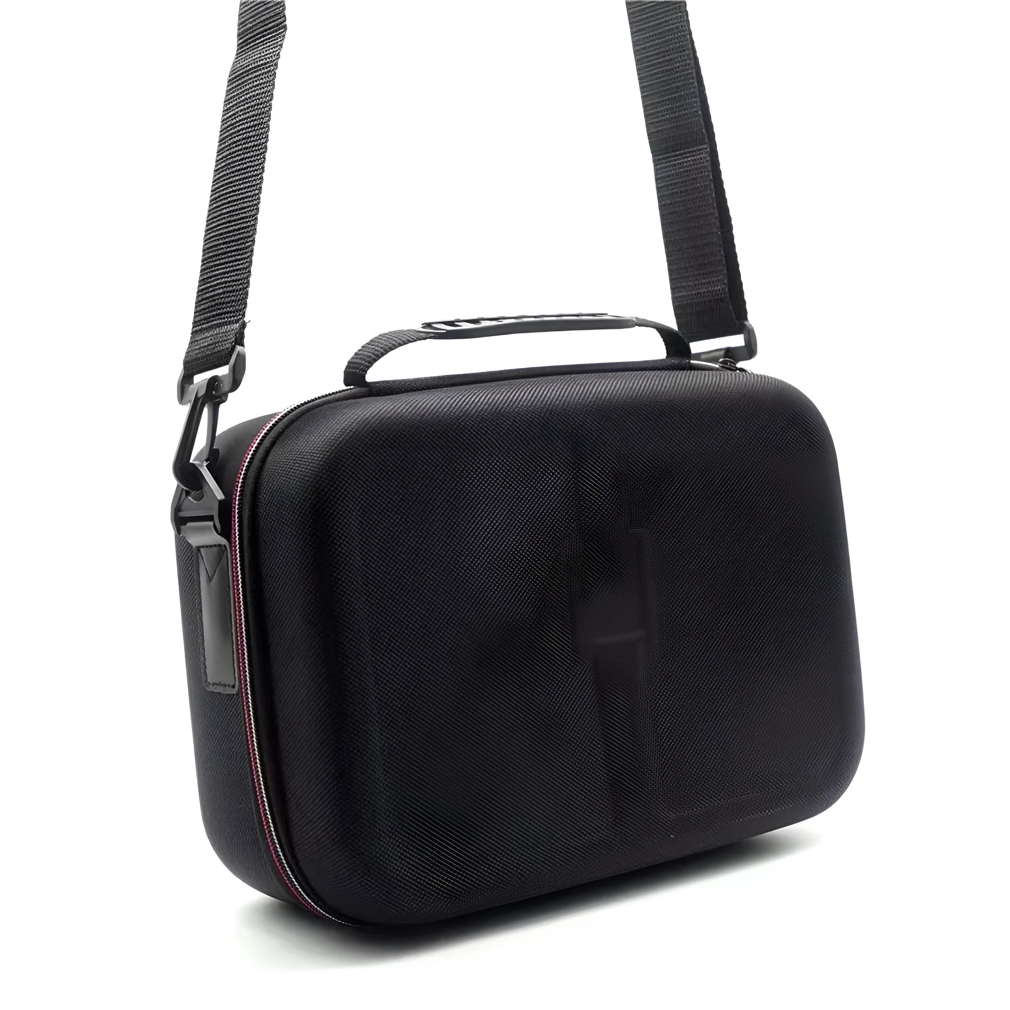 Black EVA game console accessory storage bag showing two size options for controllers and cables.