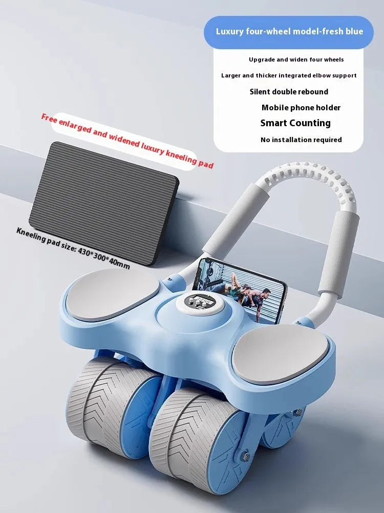 Abdominal wheel exercise equipment with automatic rebound mechanism and elbow support