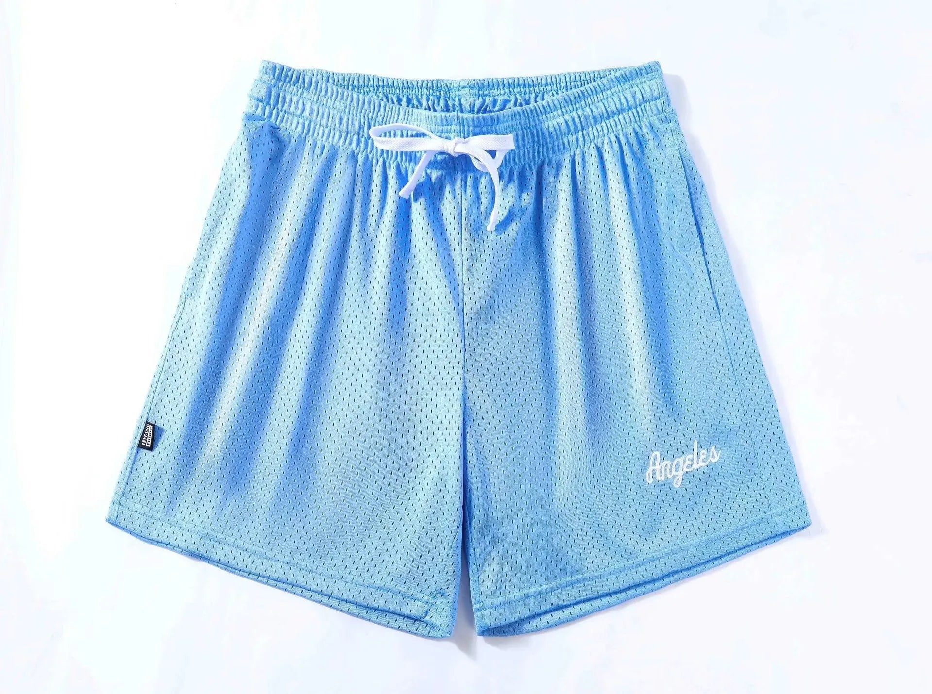 Men's double-layer mesh shorts in sports purple showing mesh texture and sport styling