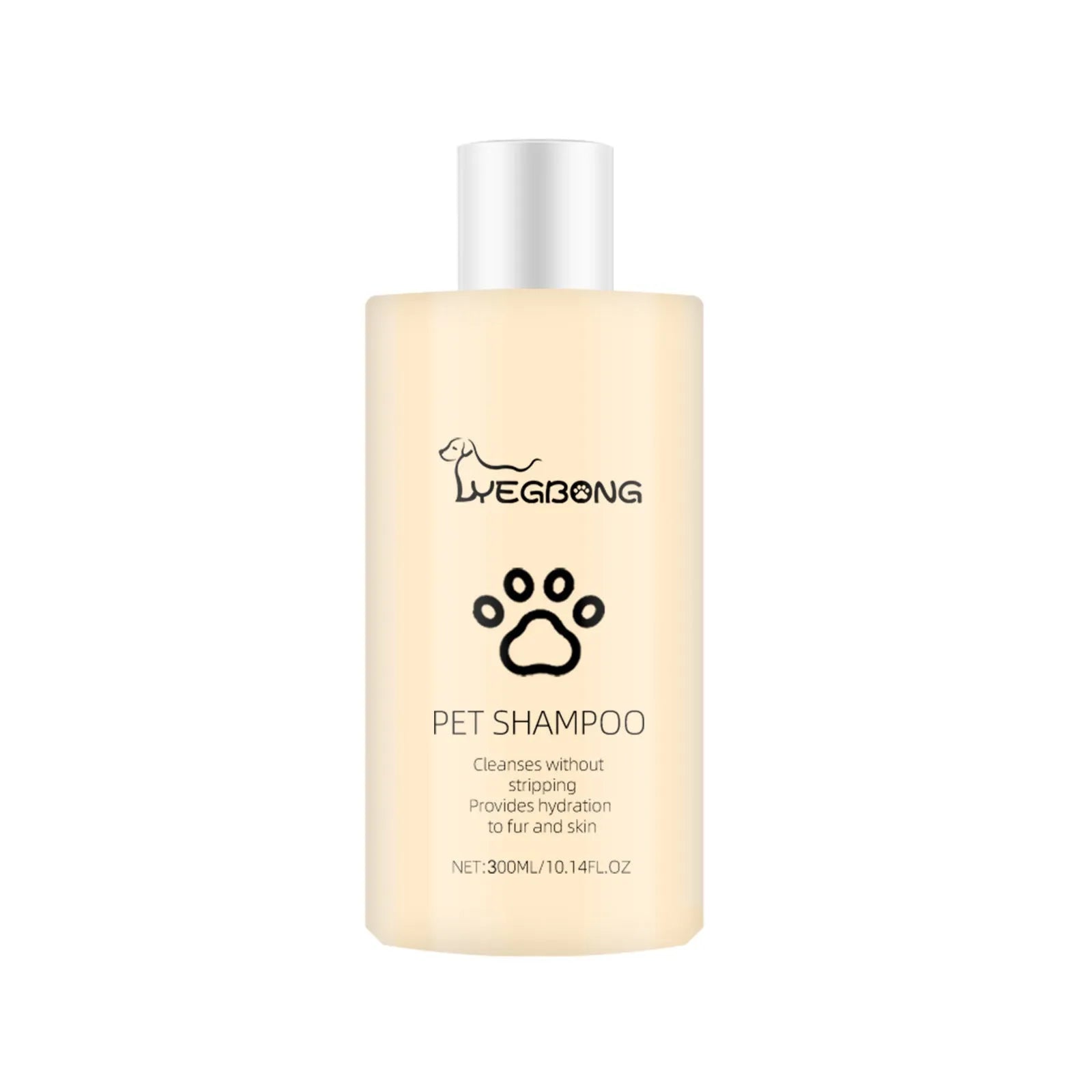 Mild pet shampoo bottle for dogs and cats in 100ml and 300ml sizes