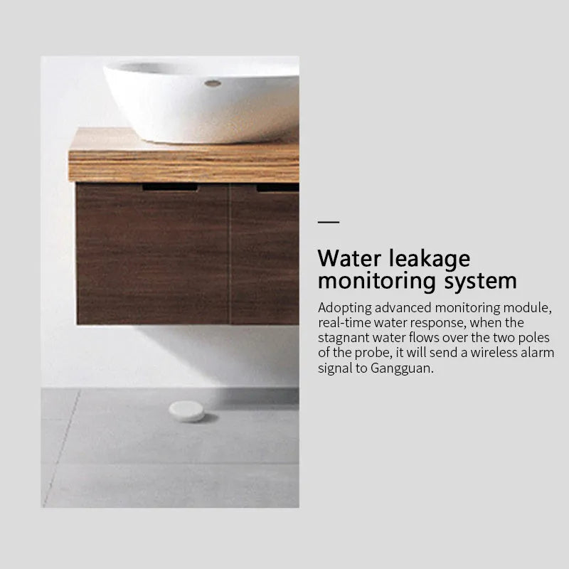 Zigbee wireless smart home water flood sensor with compact white PC housing.