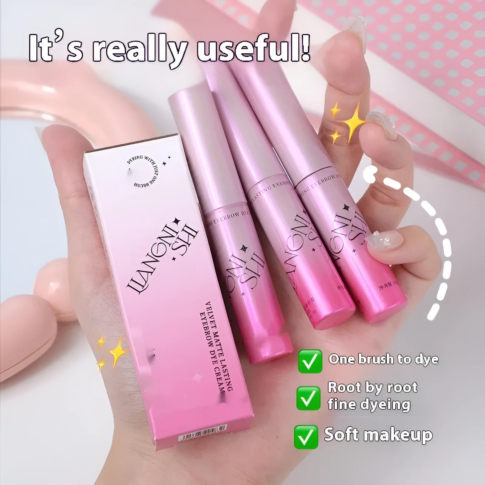 Velvet finish eyebrow cream pot in 4.5g size with four natural shade options