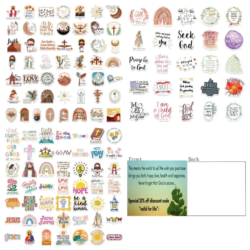 Assortment of colourful printed graffiti stickers from a 50-piece set for decoration.
