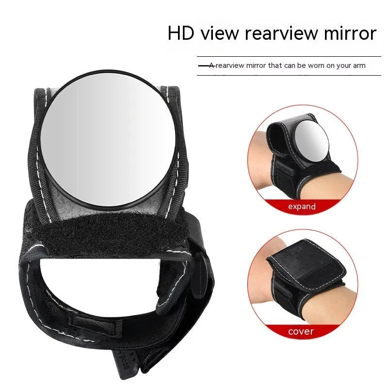 Black nylon rear-view mirror for bicycle handlebars, showing the 6 cm circular glass.