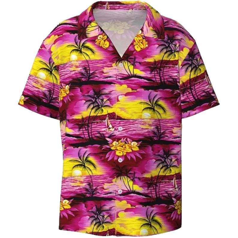 Men's short sleeve camo pattern casual shirt in slim fit with polyester construction