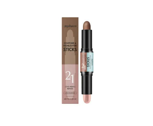 2-in-1 dual-ended eyebrow highlighter pencil with brush, shown in natural light brown shade.
