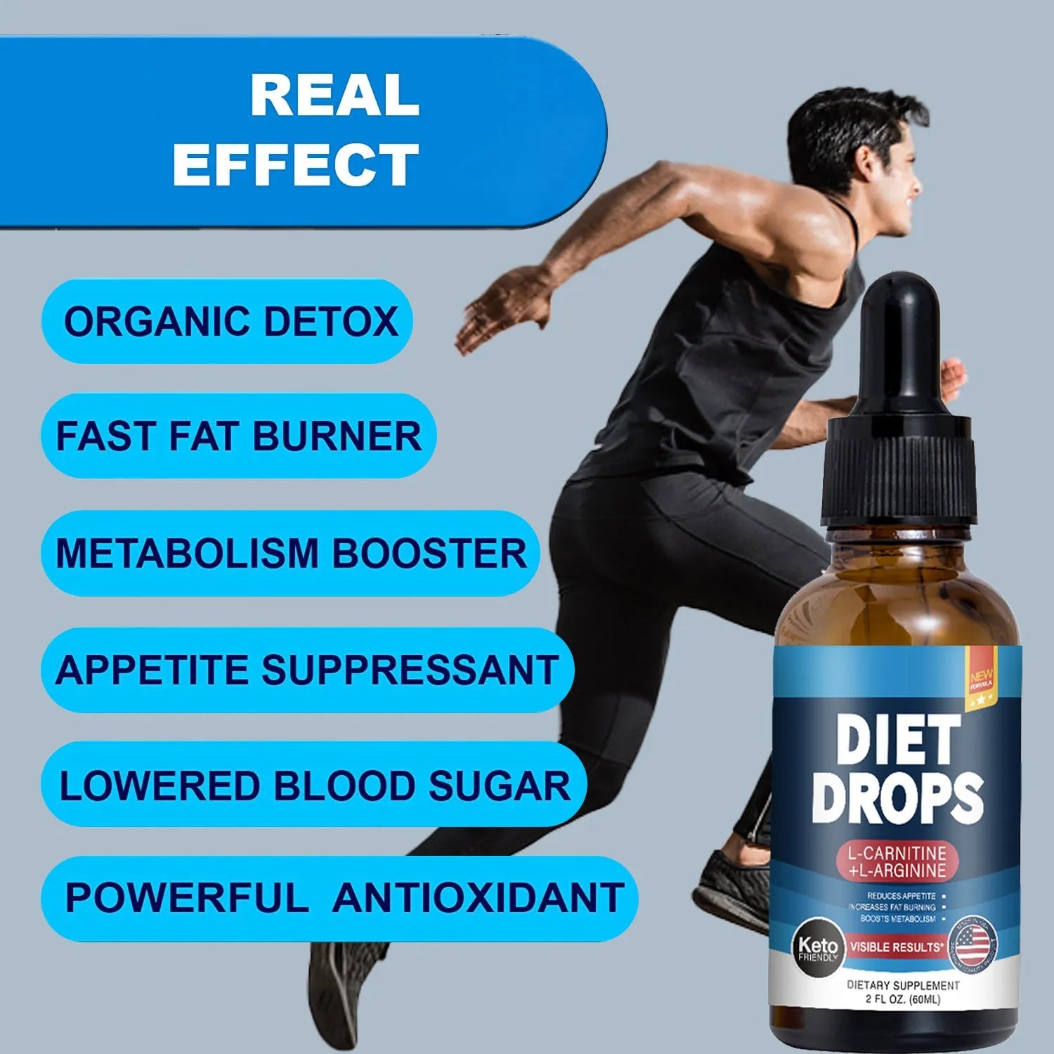 60ml bottle of ketone drops supplement with dropper for precise measurement