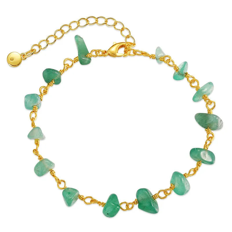 Women's irregular gravel turquoise bracelet in 18K copper with crystal elements