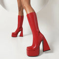 Women's black artificial PU high boots casual footwear with sizing options 34-43