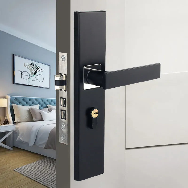 Aluminium alloy split magnetic door lock handle body with mute mechanism for timber doors in black and silver finish
