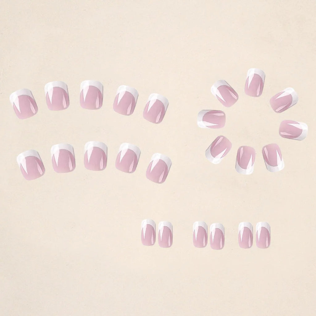 24 white plaid pattern coffin-shaped press-on nail tips