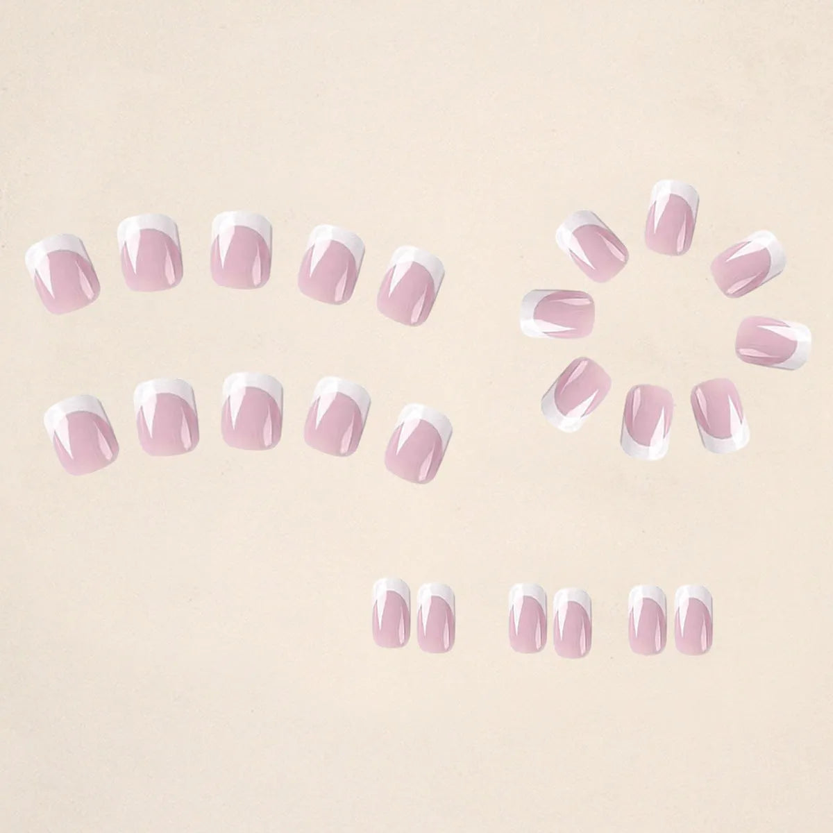 24 white plaid pattern coffin-shaped press-on nail tips