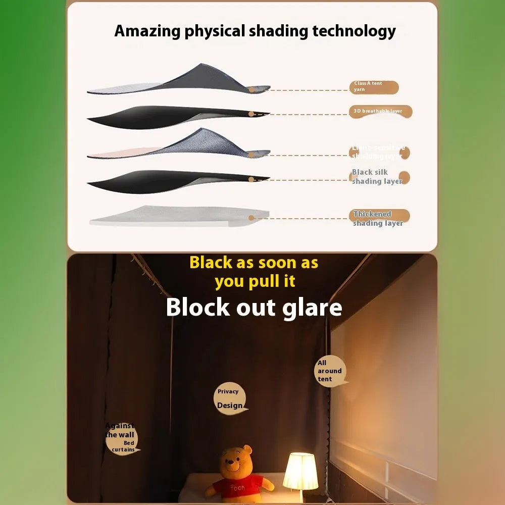 Gentleman grey polyester bed curtain with integrated mosquito net for 0.9 metre beds
