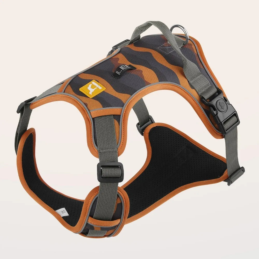 Reflective dog chest and back harness with detachable lead in Oxford cloth, available in four colours