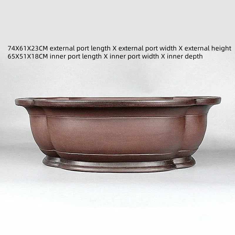 Large handmade purple clay flowerpot with antique crabapple Chinese design for balcony and indoor plants.